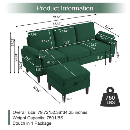 Pingliang Home Sectional Sofa Couch with Storage Ottoman,Modern 3 Seat L Shaped Sofa Couch for Living Room Apartment Studio Office