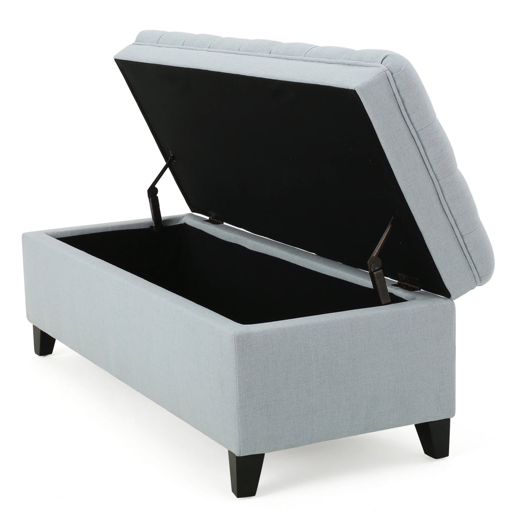 Noble House Hampton Contemporary Fabric Upholstered Storage Ottoman, White and Blue Floral