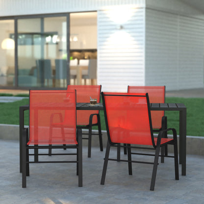 Emma + Oliver 4 Pack Gray Outdoor Stack Chair with Flex Comfort Material - Patio Stack Chair