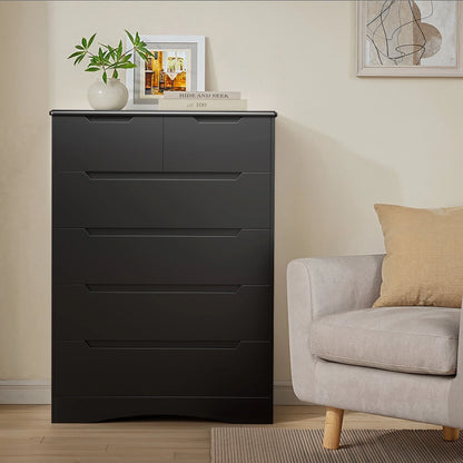 Dresser for Bedroom, Lofka 6 Drawer Dresser, Chest of Drawers Tall White Dresser with Anti-Tripping, Cutout Handles