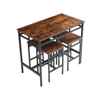 Counter Height Table Set of 5, Breakfast Bar Table and Stool Set, Minimalist Dining Table with Backless Stools, Wood Top Pub Table & Chair Set for Kitchen Apartment Bistro - Space Saving