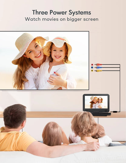 12.5" Portable DVD Player for Car 10.5" HD Swivel Screen Gift for Kids, 6 Hour Rechargeable Battery with Car Charger and AC Adaptor