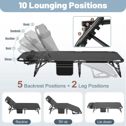 Slsy Folding Lounge Chair, 5-Position Adjustable Outdoor Reclining Chair, Folding Sleeping Bed Cot, Folding Chaise Lounge Chair for Pool Beach Patio Sunbathing