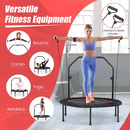 Costway 40'' Foldable Trampoline Fitness Rebounder with Resistance Bands Adjustable Home Green