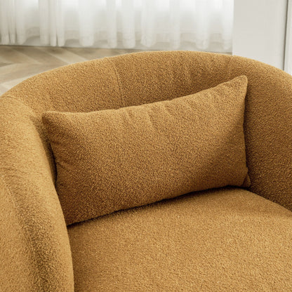 34" Wide Boucle Swivel Barrel Chair, No Assembly Round Upholstered Armchair Accent Chair Single Sofa Chair with Toss Pillow for Living Room and Bedroom, Taupe