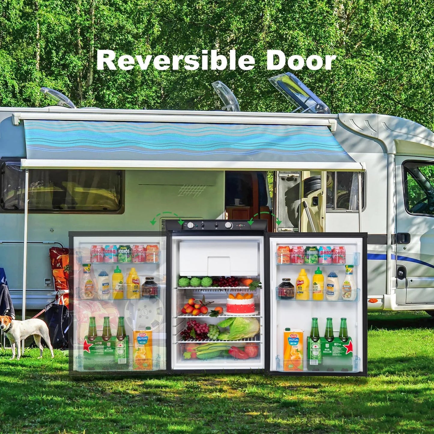 Smad Refrigerator with Freezer 3 Way Fridge Gas/12V/110V 3.5 Cu.ft Outdoor Caravan Off Grid Apartment
