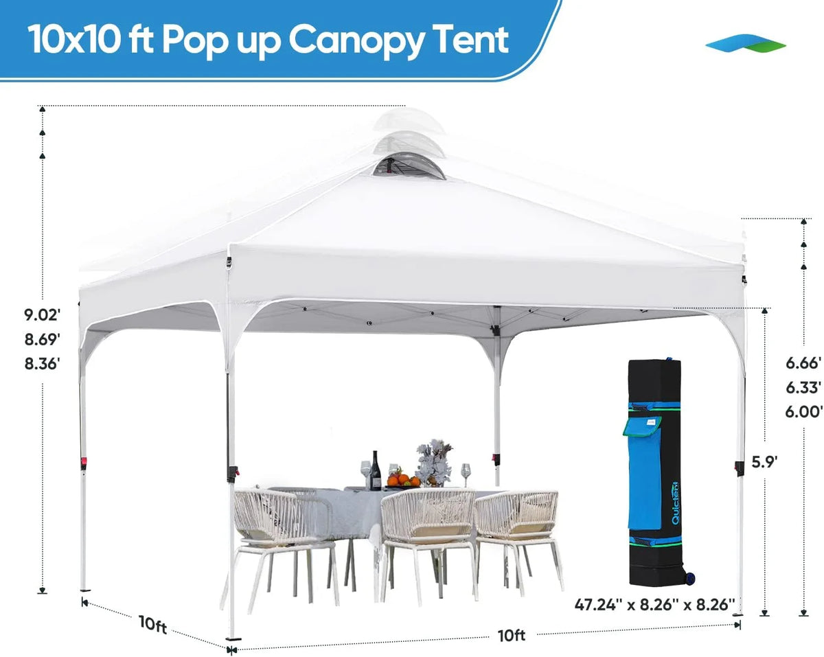 Quictent 10x10 Pop up Canopy TentPortable Instant Shelter with Vent, Ez up Canopy with Reflective Top and Fluorescent Rope