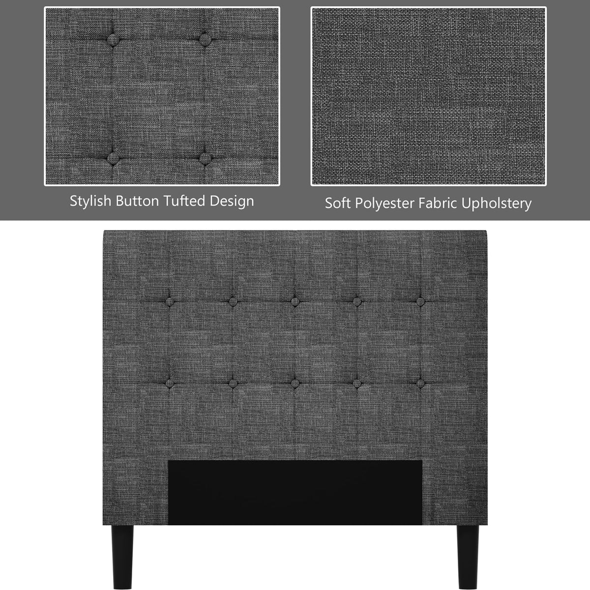 Costway Twin Upholstered Bed Frame Button Tufted Headboard Mattress Foundation Grey