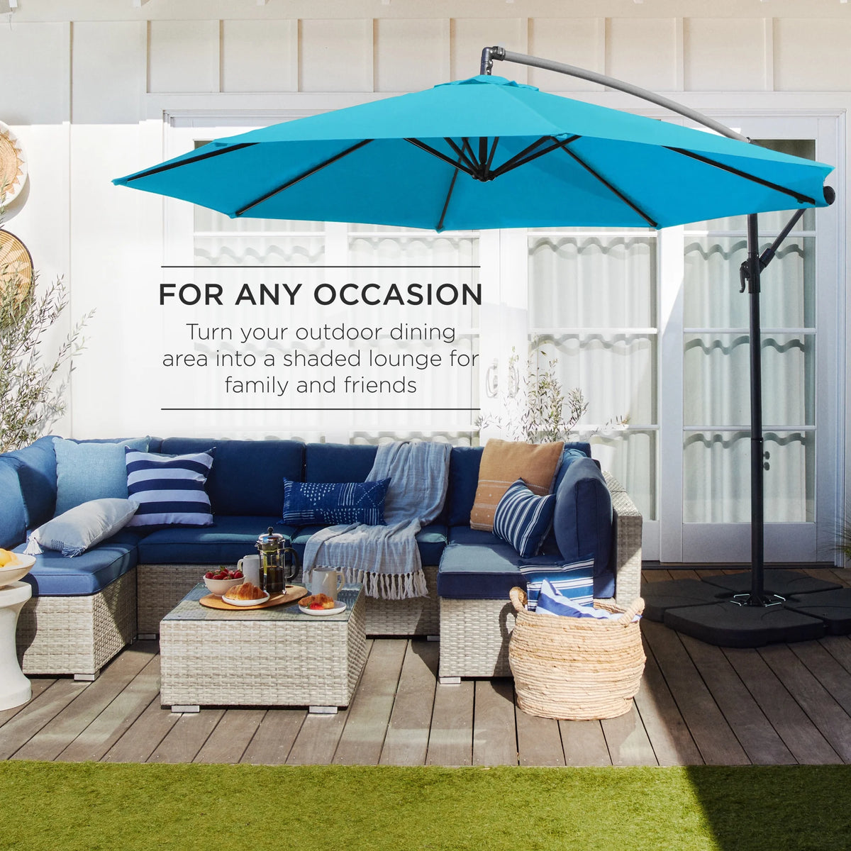 Best Choice Products 10ft Offset Hanging Outdoor Market Patio Umbrella w/ Easy Tilt Adjustment - Tan