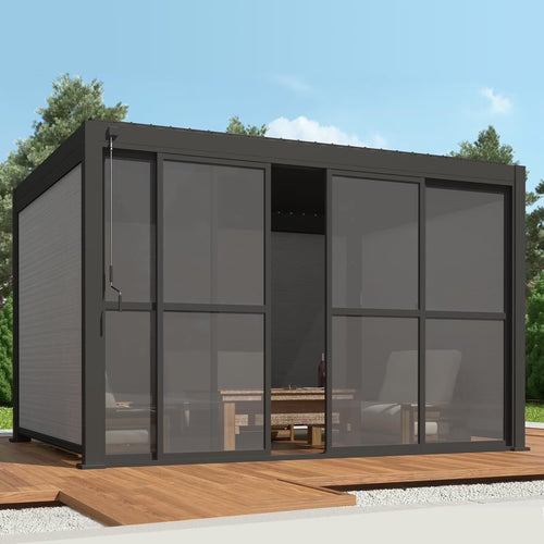 Mirador 111S Outdoor Pergola Aluminum Sliding Louver Door 13' Side, 4 Panels, Dark Grey(Not Pergola)