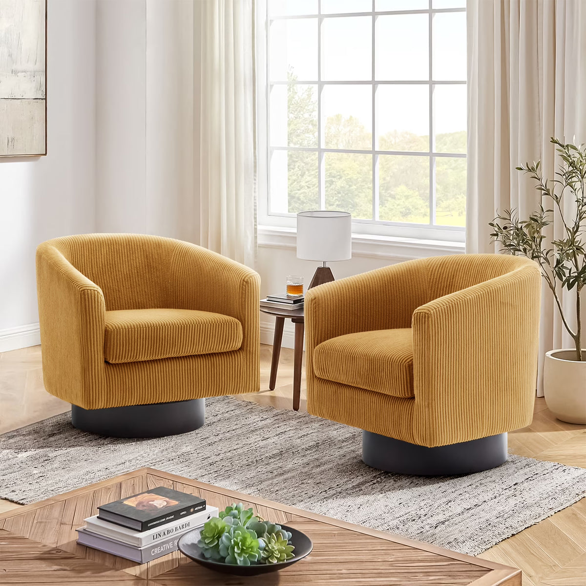 UIXE Swivel Accent Chair, Upholstered Fabric Barrel Chair for Living Room, Small Single Sofa Bedroom Reading Seat, Light Gray