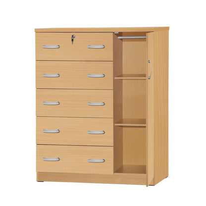Better Home Products JCF Sofie 5 Drawer Wooden Tall Chest Wardrobe in Mahogany