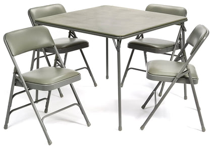 5pc. XL Series Folding Card Table and Triple Braced Vinyl Padded Chair Set, Commercial Quality, Grey
