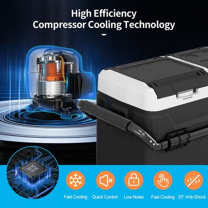 DISHUP 12V Portable Car Refrigerator, 53QT(50L) Electric Cooler with Dual Zone,DC & AC,Ideal for RV, Camping, Travel, Truck