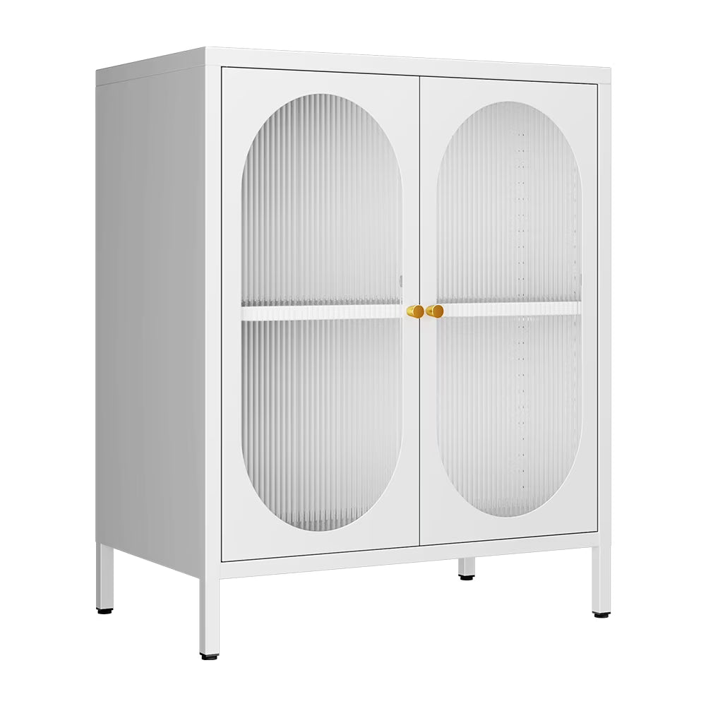 Small 2 Transparent Door Metal Storage Side Buffet Cabinet for Bed Room,Living Room,Entryway,Hallway,Home,Hotel,Office,Garage,Kitchen,1 Removable Shelf.