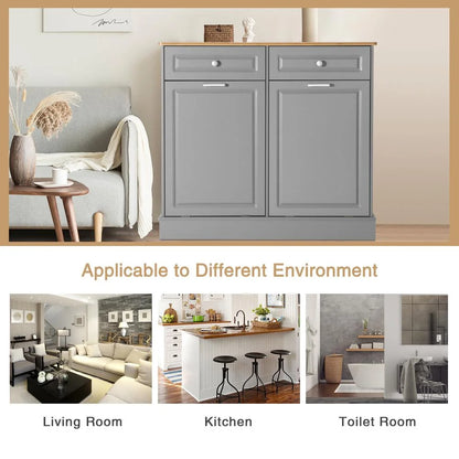 Eclife 20 Gallons Double Tilt Out Trash Cabinet Wood Tabletop, Upgrade Gray, WB010GY