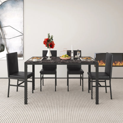 5 Piece Dining Set, Modern Dining Table and Chairs Set for 4, Counter Height Bar Table Set, Modern Pub Table with 4 Velvet Fabric Cushioned Stools, Faux Marble Dining Table & Stools Set, D9297