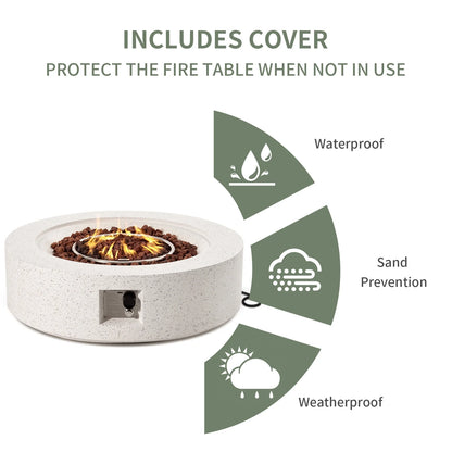 COSIEST Outdoor Round Terrazzo Concrete White firepit Table