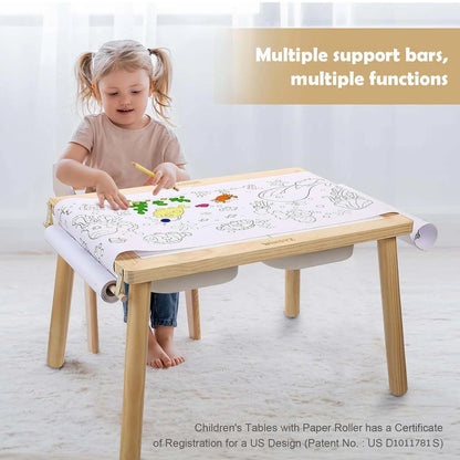 Sweet Time Toddler Sensory Table Chairs, Wood Kids Activity Table with Storage Play Study Furniture