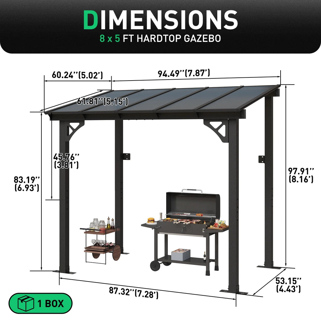 Aoxun 8' x 5' Gazebo for Patio, Gazebo Pergola with Sloped Roof, Grill Gazebo Large Wall-Mounted Heavy Duty Awnings, for Backyard, Deck, Patio