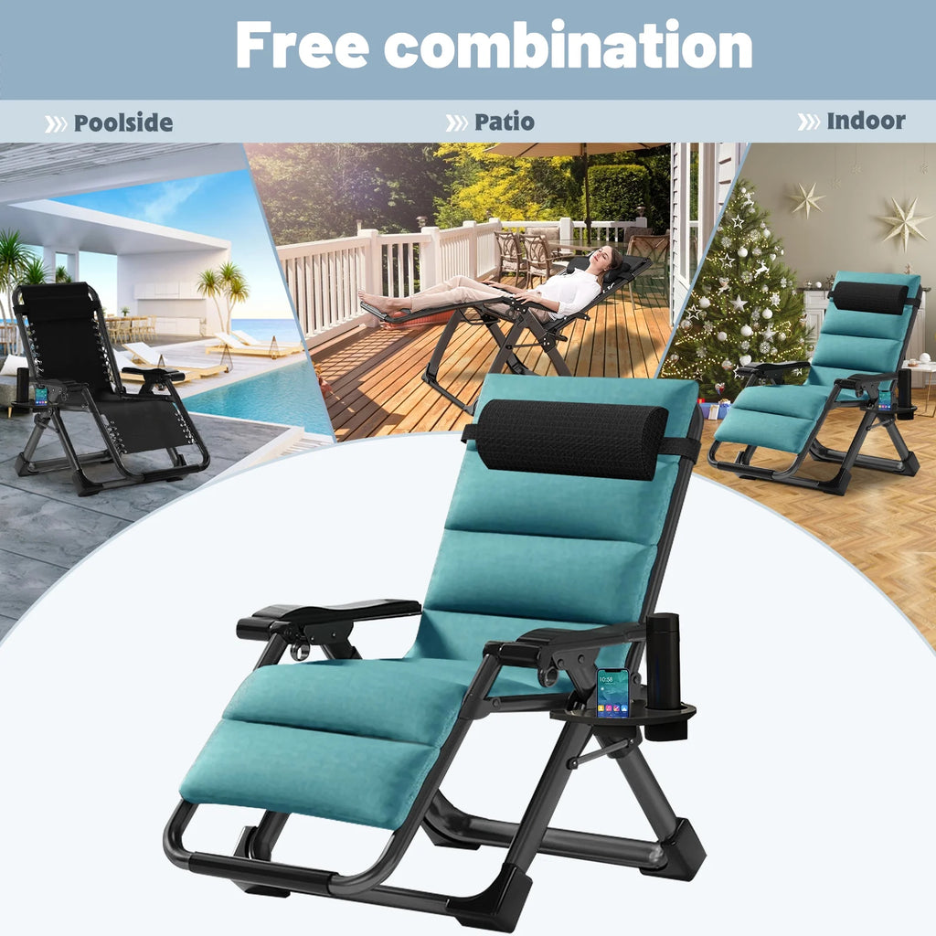 MOPHOTO Zero Gravity Chair Folding Outdoor Patio Recliner with Detachable Cushion,Cup Holder,Headrest,26"D x 20"W x 45"H
