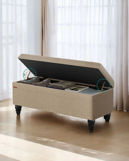 SONGMICS 46.5" Storage Ottoman Bench Storage Bench Bedroom Bench 330lb Load Capacity Solid Wood Legs Light Gray