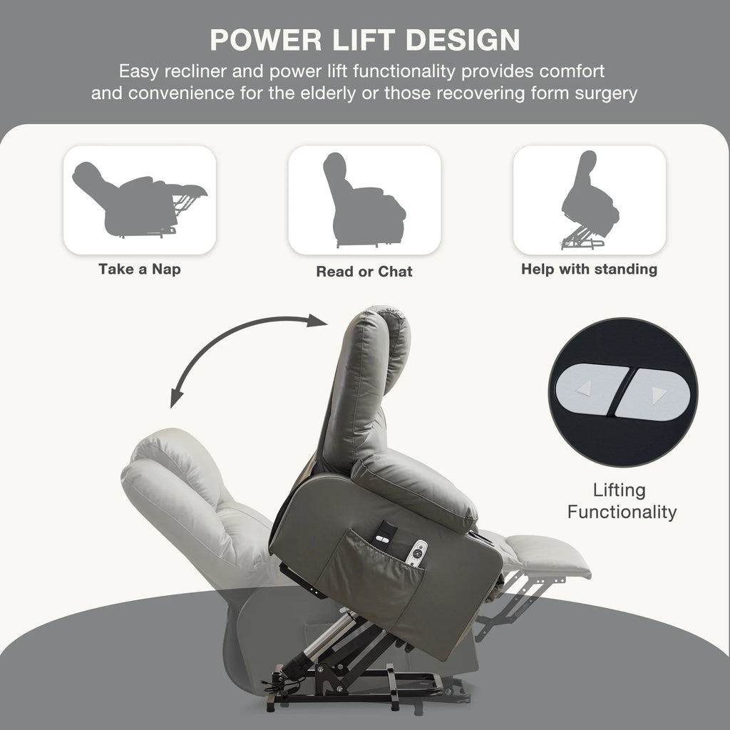 JONPONY Power Lift Recliner Chair Recliners for Elderly with Heat and Massage Recliner Chair for Living Room with Infinite Position and Side Pocket,USB Charge Port,Black