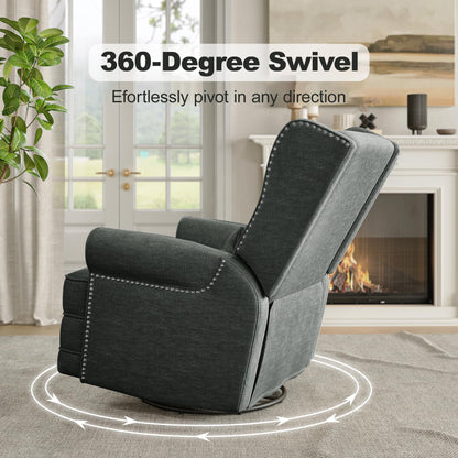 Royalcraft Swivel Nursery Glider Recliner, Comfy Upholstered Glider Chair with Lumbar Pillow and Footrest, Beige