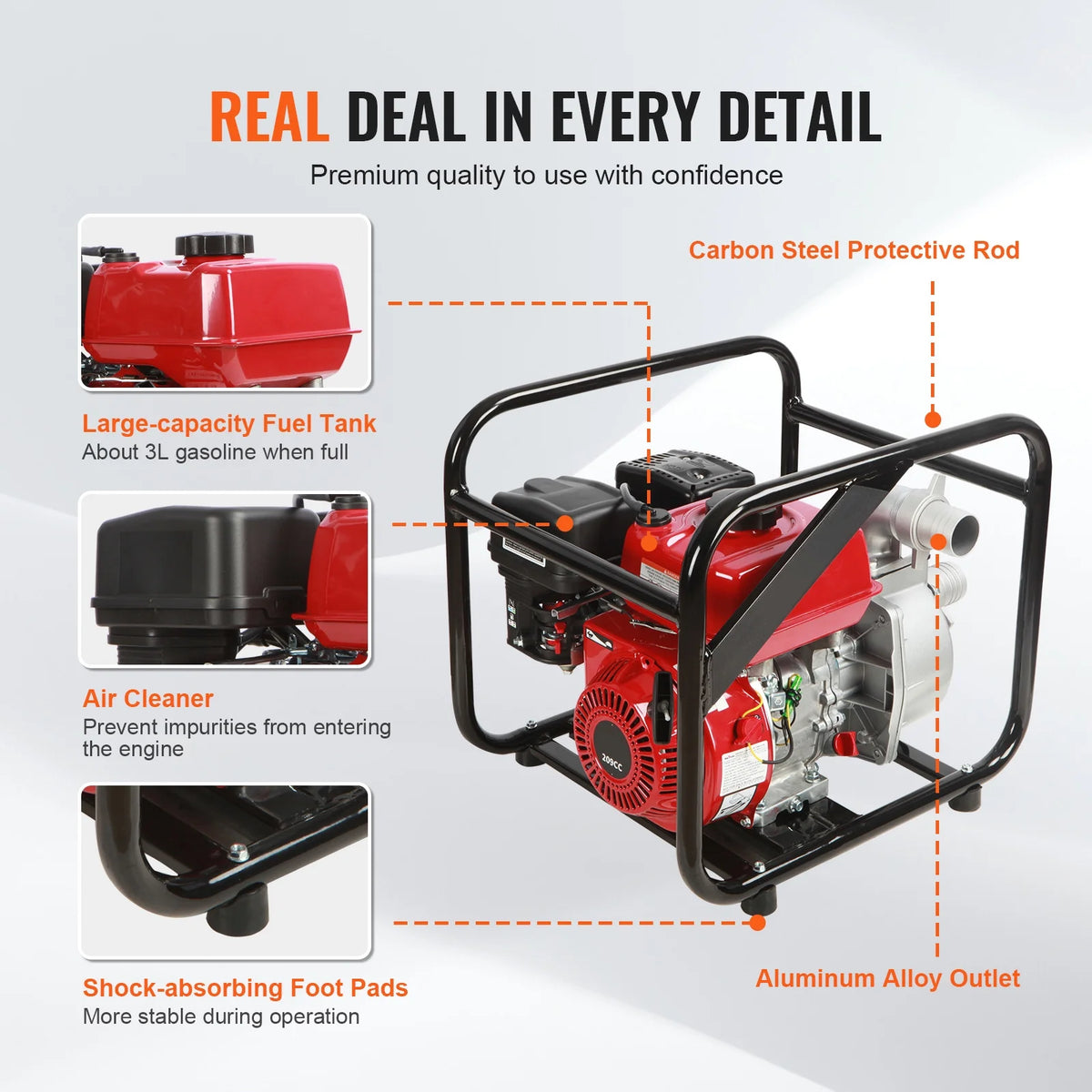 BENTISM 2" 7HP 4-Stroke Gasoline Engine Water Pump Gas Powered Water Transfer Pump