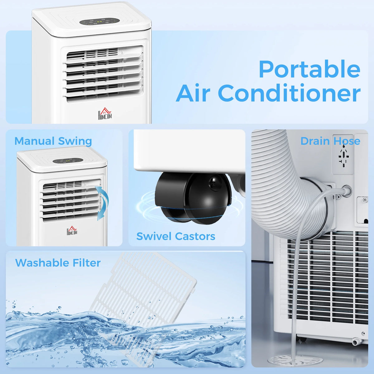 HOMCOM 8,000 BTU Portable Air Conditioner Fan with Remote for Rooms Up to 344 Sq. Ft., Evaporative Cooler, Home AC Unit with Dehumidifier, Black