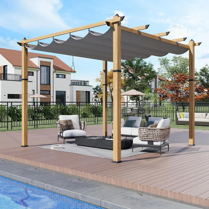 Outdoor Aluminum Pergola with Retractable Canopy, Reinforced 4-Sided Base, Waterproof & UV-Resistant Adjustable Roof, Modern Design for Patio, Deck, Backyard, and Garden
