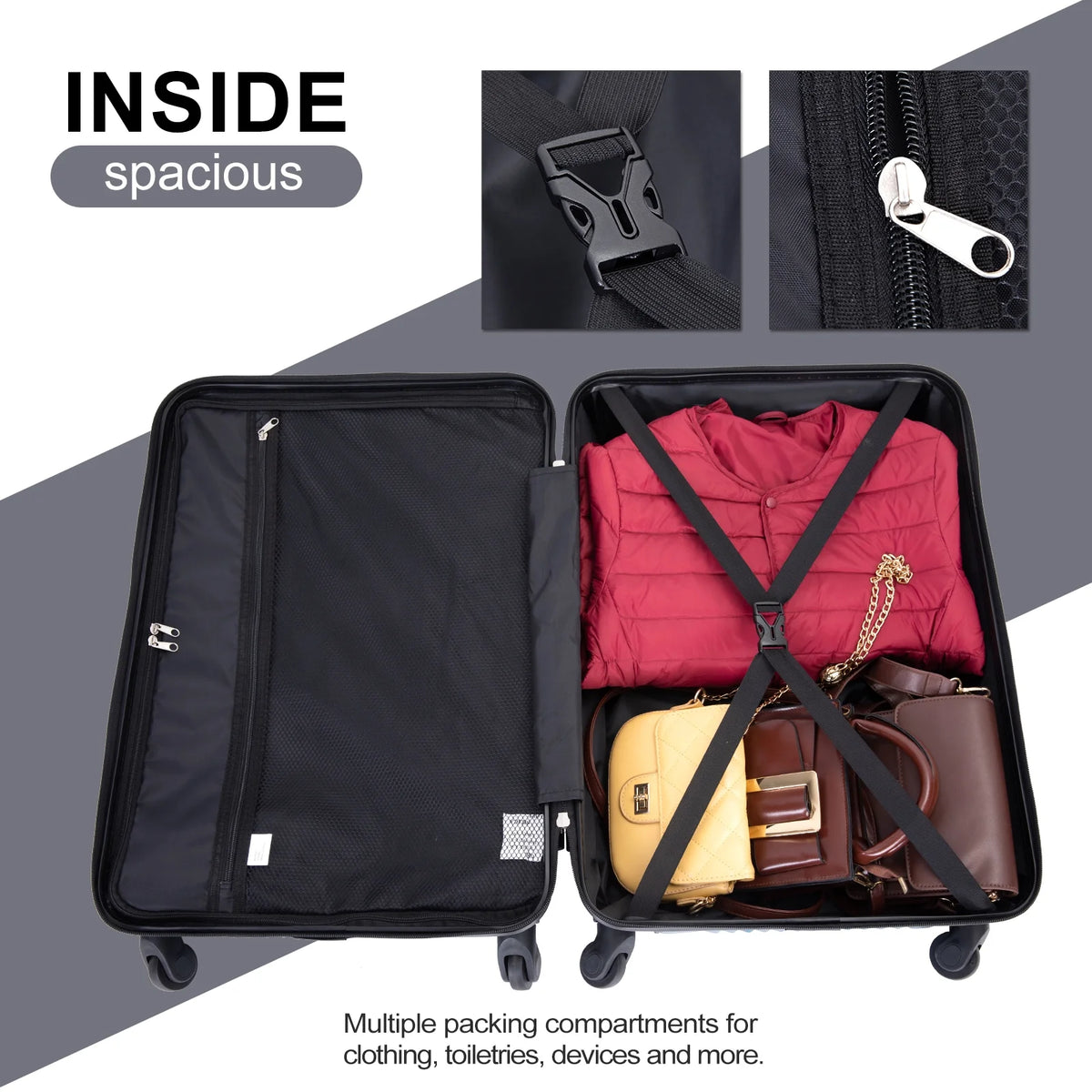 Tripcomp Luggage 3 Piece Set,Suitcase with Spinner Wheels Hardside Lightweight Luggage 20in24in28in.(Blue)