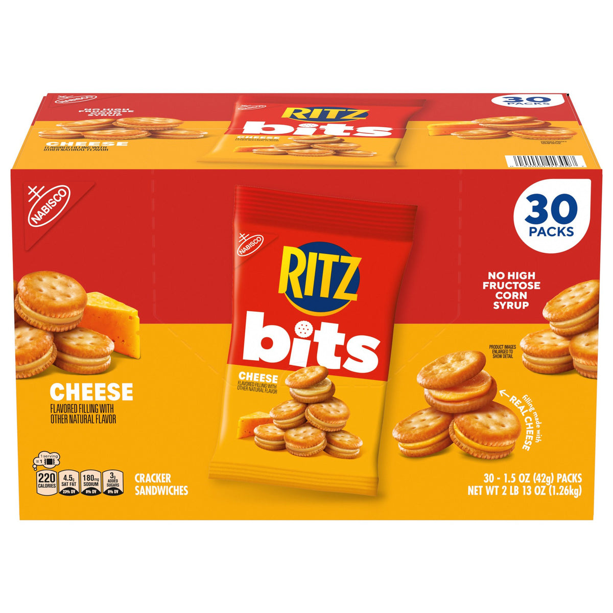 RITZ Bits Cracker Sandwiches, Cheese, 1.5 oz, 30-count