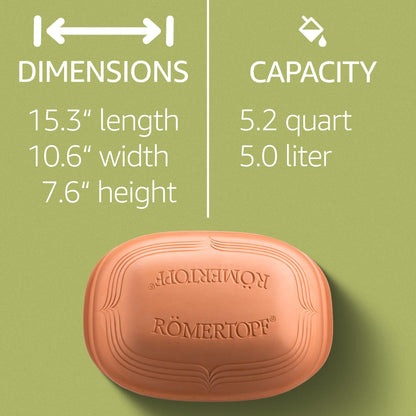 Romertopf Clay Roaster | Non-Stick Dutch Oven | Healthy Clay Pot Cooking | Clay Baker | Versatile Cooking Vessel - 5.2 Quarts (5 Liters) for up to 6 people