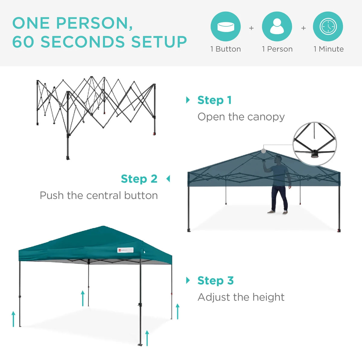 Best Choice Products 12x12ft Easy Setup Pop Up Canopy w/ 1-Button Setup, Wheeled Case, 4 Weight Bags - Navy Blue