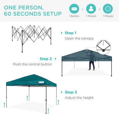 Best Choice Products 12x12ft Easy Setup Pop Up Canopy w/ 1-Button Setup, Wheeled Case, 4 Weight Bags - Navy Blue