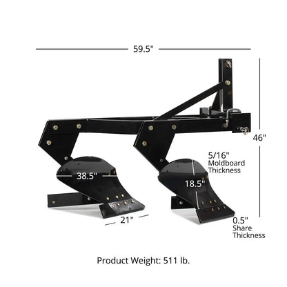Titan Attachments 3 Point 21" Double Bottom Moldboard Turn Plow Fits Category 1 Tractors, Tow-Behind Dual Turning Plow Rotates Soil to Aerate, Tillage, Soil Prep