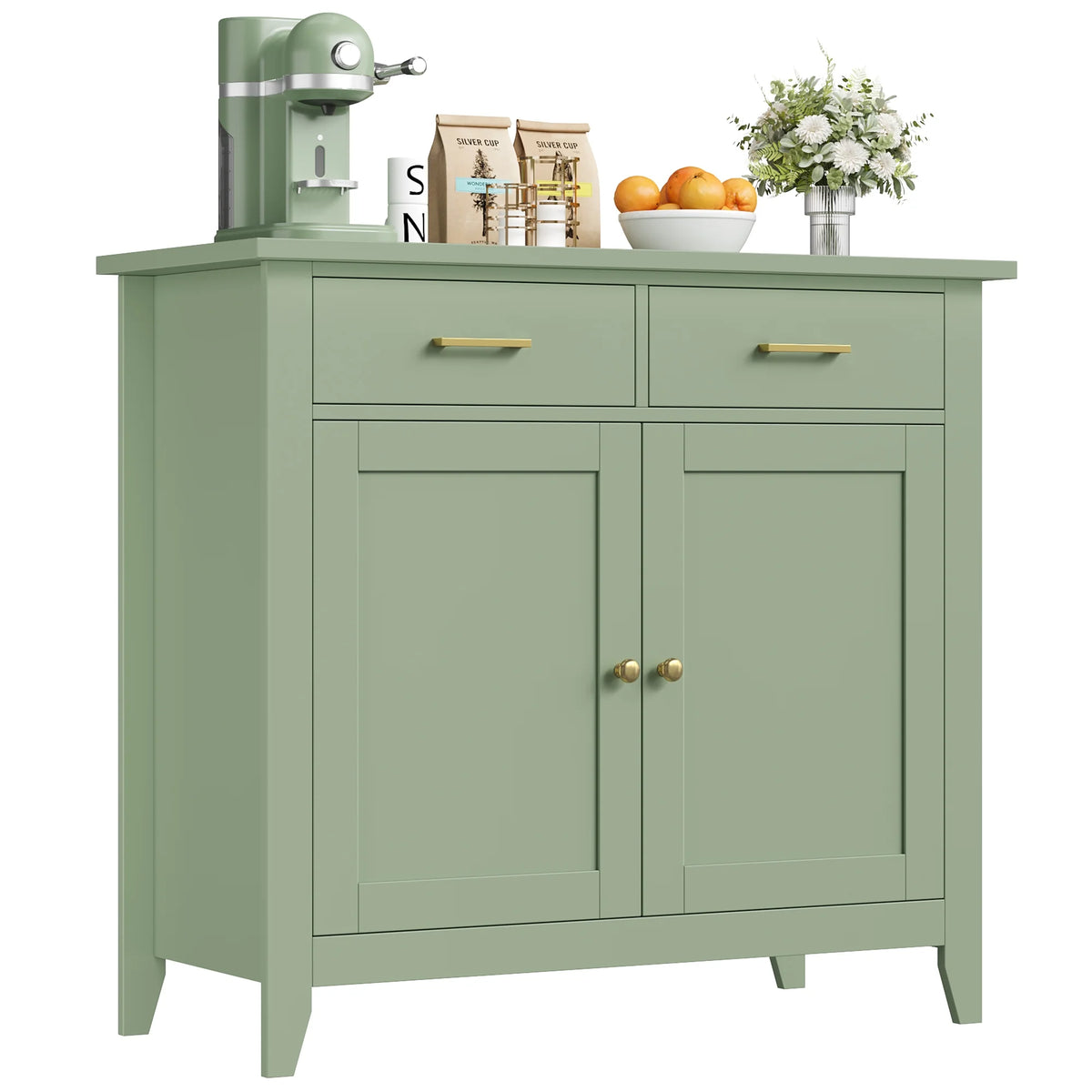 Homfa Entryway Cabinet, Kitchen Storage Cabinet, Farmhouse Buffet Sideboard with 2 Drawers and 2 Doors,Coffee Bar with Storage for Dining Room Living Room,White