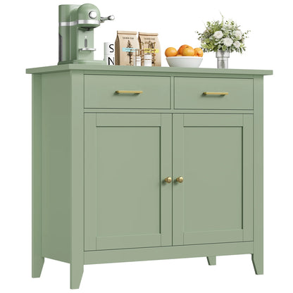 Homfa Entryway Cabinet, Kitchen Storage Cabinet, Farmhouse Buffet Sideboard with 2 Drawers and 2 Doors,Coffee Bar with Storage for Dining Room Living Room,White