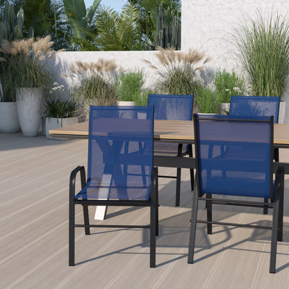 Emma + Oliver 4 Pack Gray Outdoor Stack Chair with Flex Comfort Material - Patio Stack Chair