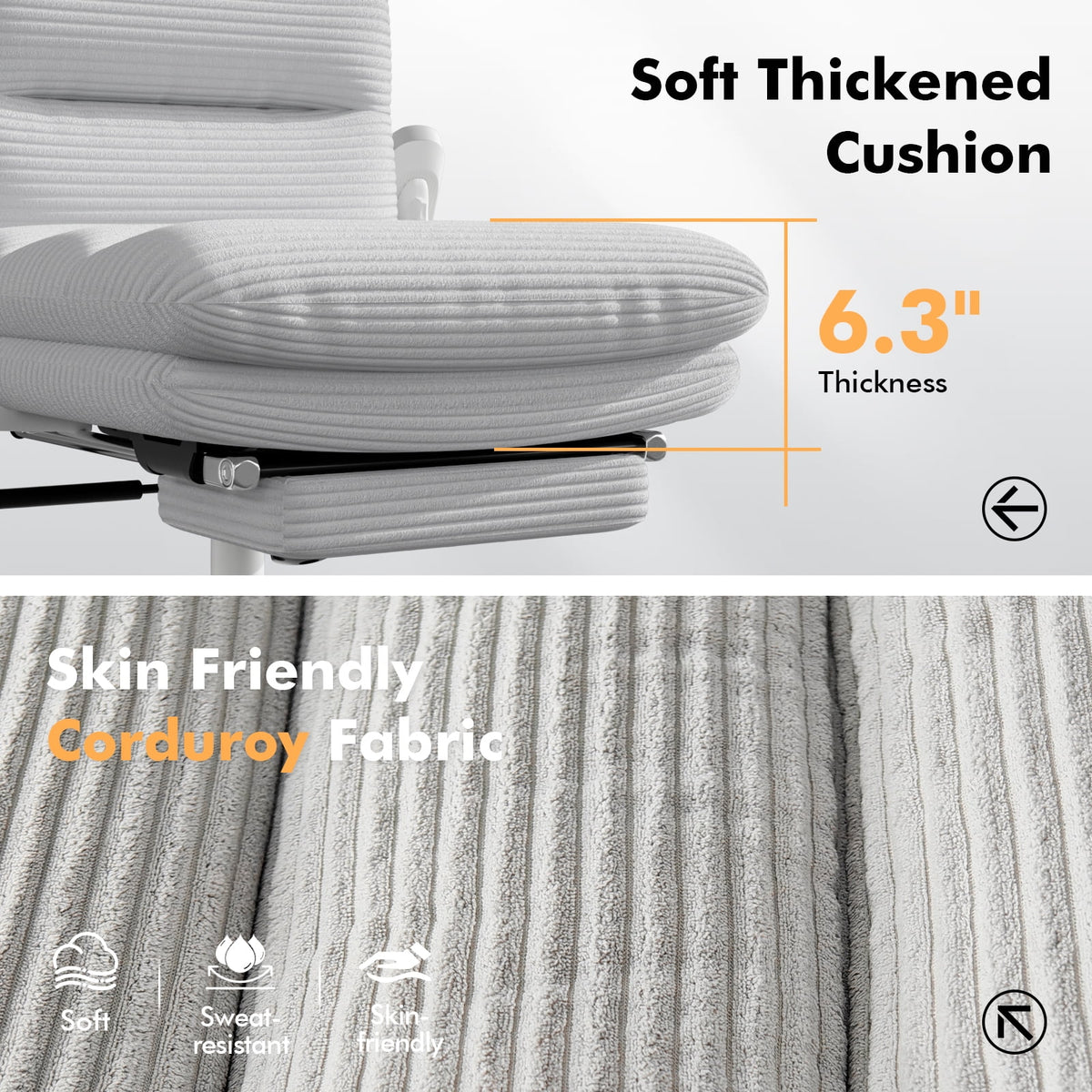 Solfway Criss Cross Chair with Wheels & Flip-up Arms, Executive Office Chair with Foot Rest, Swivel Cross Legged Office Chair, White Corduroy Fabric Comfy Computer Desk Chair, Vanity Chair for Home