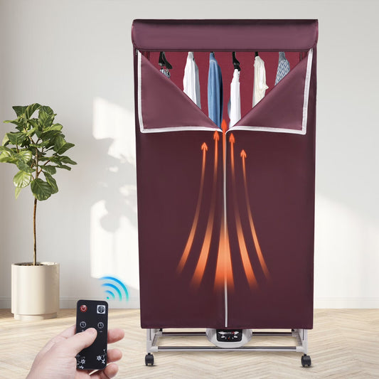 110V Wine Red Clothes Dryer Portable Travel Mini Dryer Machine 1200-1500W Electric Dryer For Homes, Apartments