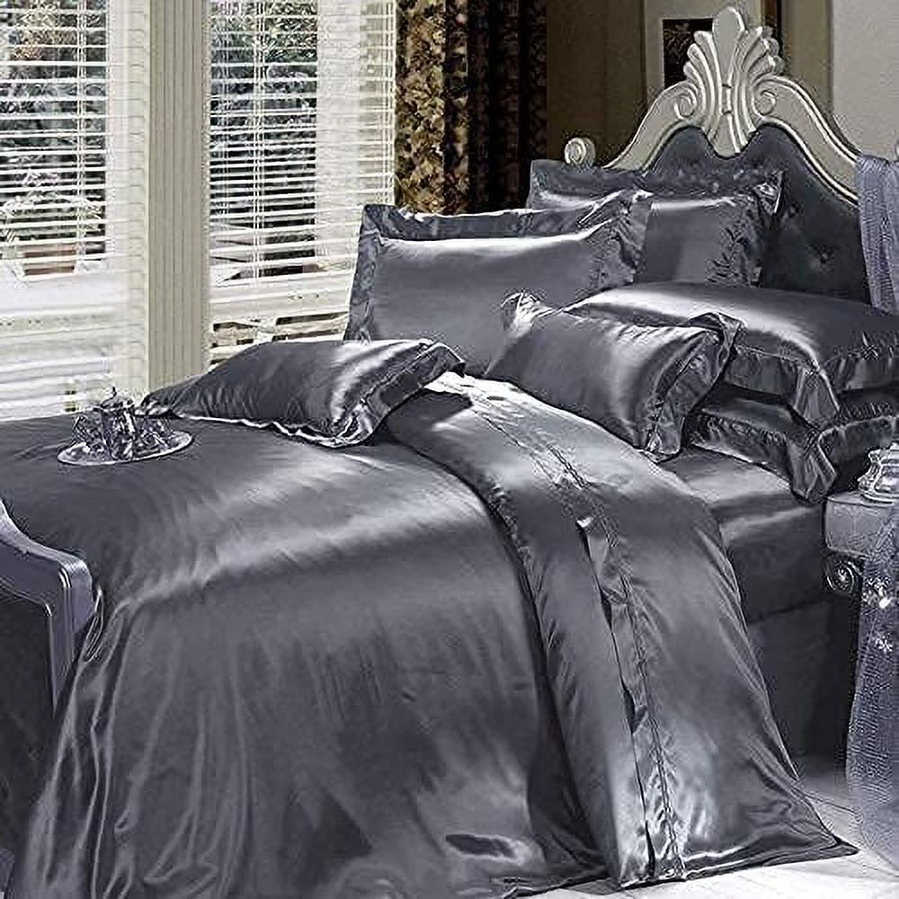 Vuvet Bedding 100% Pure Silk Satin Sheet Set 7pcs, Silk Fitted Sheet 15'' Deep Pocket,Silk Flat Sheet,Silk Duvet Cover & Pillowcases Set !!! Twin, Aqua Blue