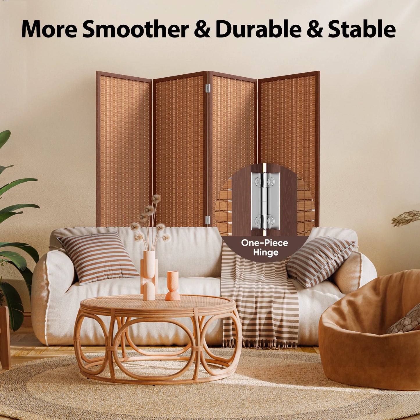 JOSTYLE 4-Panel Room Divider 6ft Tall Extra Wide Folding Privacy Screen with Diamond Double-Weave Divider for Room Separation Freestanding Red Brown