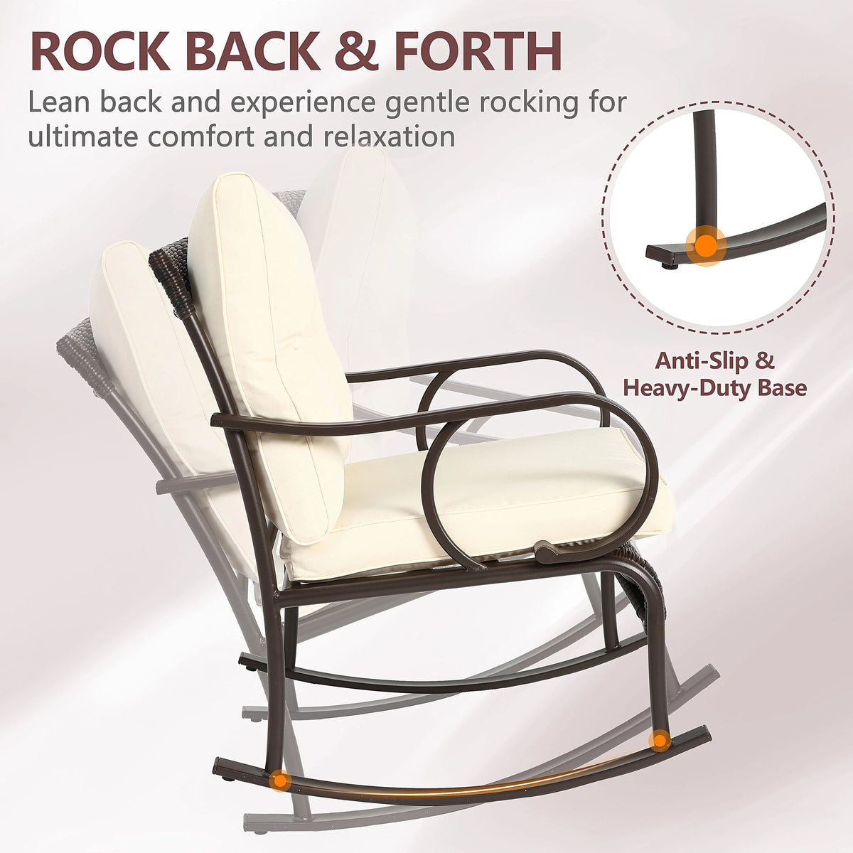Outdoor Conversation Set of 3, Outdoor Patio Rocking Chair Set with Cushions & Coffee Table, All Weather Wicker Patio Furniture Set, Ideal for Patio, Poolside, Yard, Deck, Coffee Bar