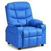 Costway Kids Youth Recliner Chair PU Leather w/Cup Holders & Side Pockets Grey