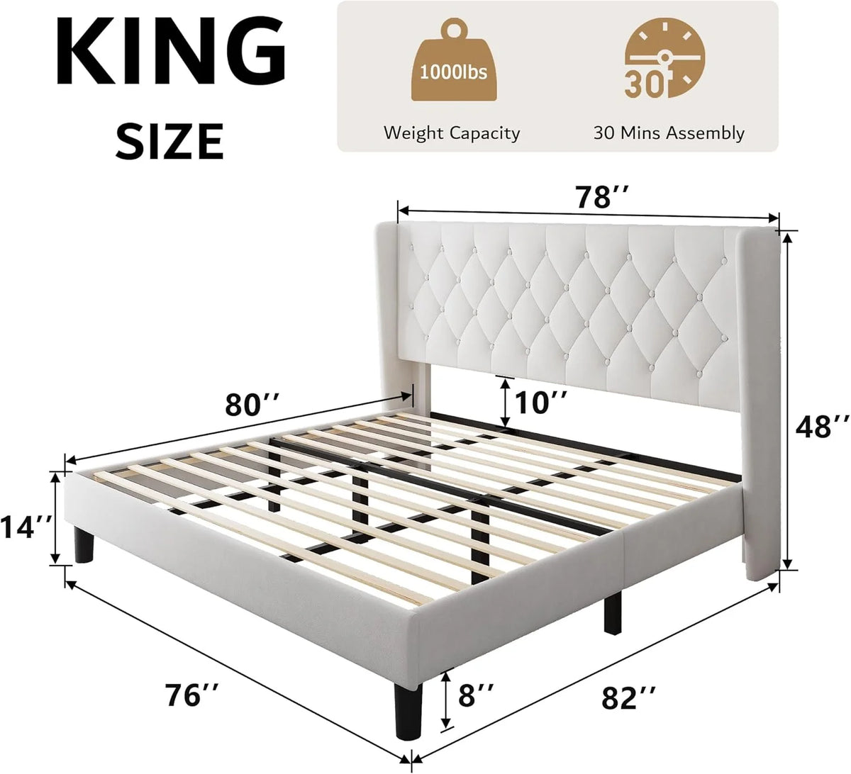 iPormis Full Size Bed Frame with Diamond Button Tufted Wingback Headboard, Upholstered Platform Bed Frame with Strong Wood Slat Support, No Box Spring Needed,Black