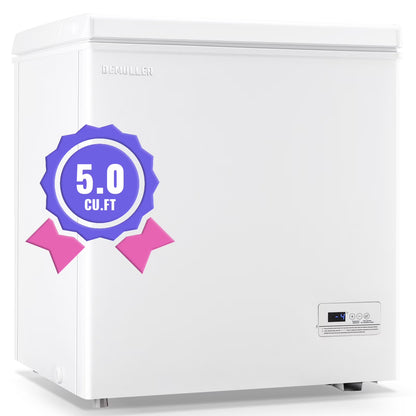 DEMULLER Chest Freezer 5.0 Cu. ft Deep Freezer with Two Hanging Baskets Top Open Door Freezer White