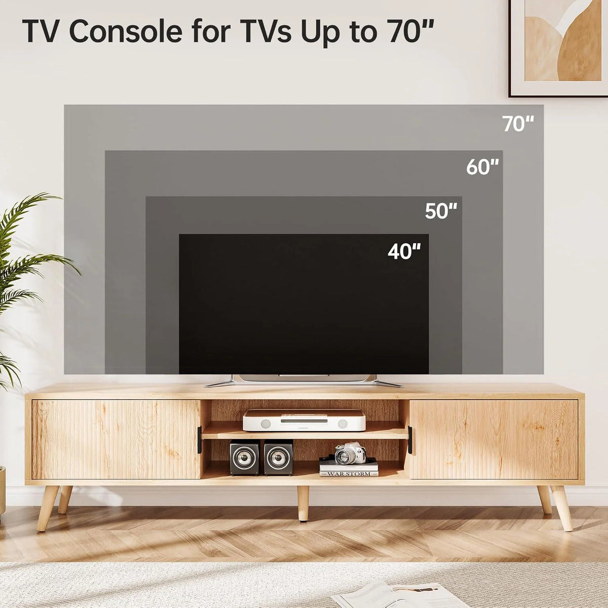 Selooye Mid Century TV Stand, Modern TV Console for TVs up to 70 Inches, Entertainment Center with Storage, TV and Media Consol, 62 Inch (Natural)
