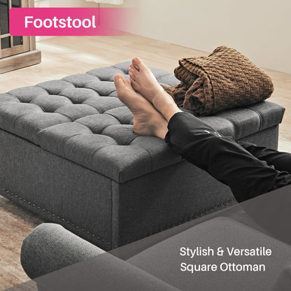 Redlife 35 Inch Large Square Storage Ottoman Bench, Storage Ottoman Coffee Table Large Square Ottoman with Storage Lift Top Tufted Storage Ottoman for Living Room (Brown Leathaire)